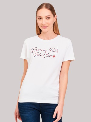 Beverly Hills Polo Club Printed, Typography Women Round Neck White T-Shirt