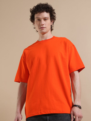 LazyGreg Solid Men Round Neck Orange T-Shirt