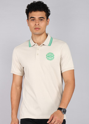 United Colors of Benetton Solid Men Polo Neck Beige T-Shirt
