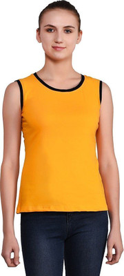 tfurnish Solid Women Round Neck Yellow T-Shirt