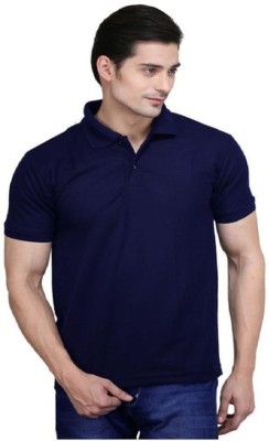 AE Fashion Solid Men Polo Neck Dark Blue T-Shirt