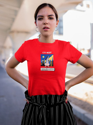 Moda Rapido Graphic Print Women Round Neck Red T-Shirt