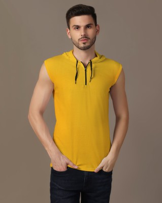 tfurnish Solid Men Hooded Neck Yellow T-Shirt