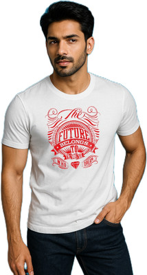 purycot Printed Men Round Neck White T-Shirt