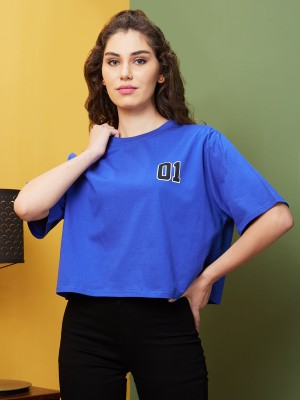 Globus Printed Women Round Neck Blue T-Shirt