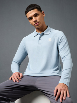 TECHNOSPORT Self Design Men Polo Neck Blue T-Shirt
