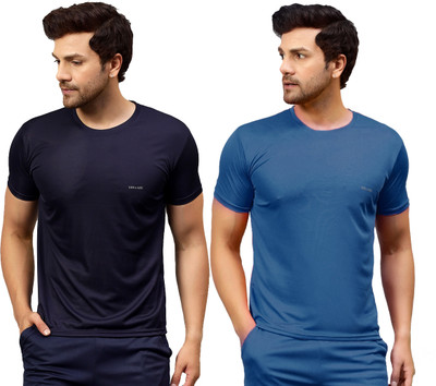 UDI n ADI Solid Men Round Neck Dark Blue T-Shirt