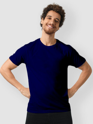 priyanshi creation Solid Men Round Neck Dark Blue T-Shirt