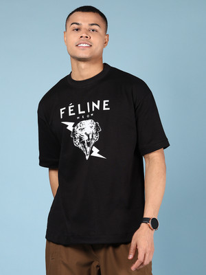 V-MART Printed Men Round Neck Black T-Shirt