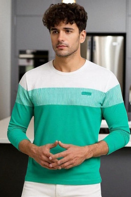 FAOES Colorblock Men Round Neck Green T-Shirt