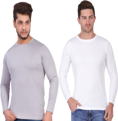 KASPY Solid Men Round Neck Grey, White T-Shirt