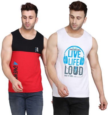 SLOWLORIS Printed, Colorblock Men Scoop Neck White, Black, Red T-Shirt