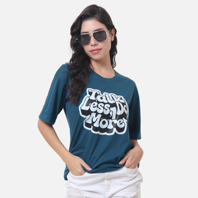 DEEPMAYRA COLLECTION Printed Women Round Neck Dark Blue T-Shirt