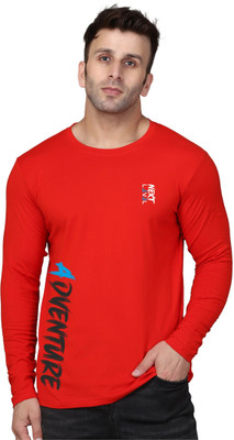 SLOWLORIS Typography Men Round Neck Red T-Shirt