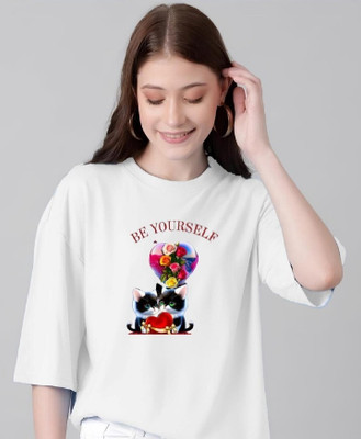 HouseOfCommon Graphic Print Women Round Neck White T-Shirt