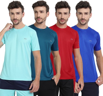 FTX Solid Men Round Neck Light Blue, Red, Blue T-Shirt