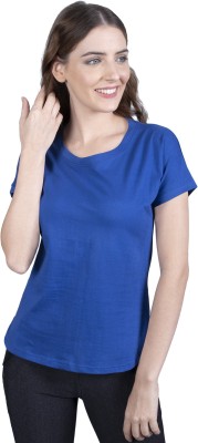 THE BLAZZE Solid Women Round Neck Dark Blue T-Shirt