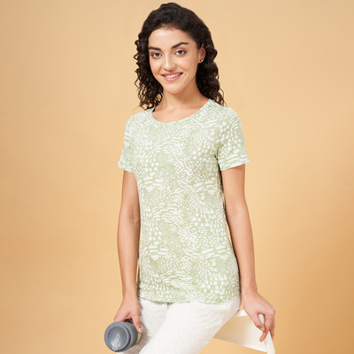 Ajile By Pantaloons Printed Women Round Neck Green T-Shirt