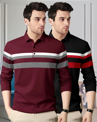 SCOWET Colorblock Men Polo Neck Maroon T-Shirt