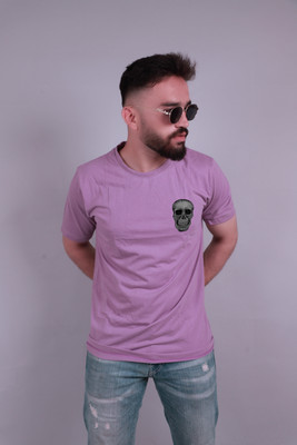 JP Creation Solid Men Round Neck Purple T-Shirt