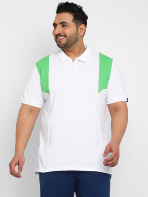 Urbano Plus Colorblock Men Polo Neck White, Light Green T-Shirt