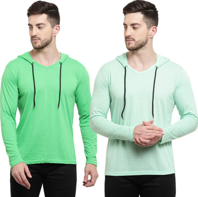 Tresna Trendy Solid Men Hooded Neck Light Green T-Shirt