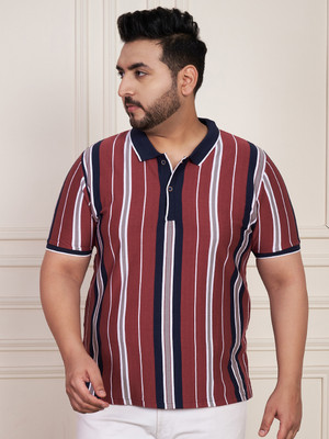 Austivo Striped Men Polo Neck Maroon T-Shirt