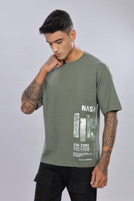 LEWEL Graphic Print Men Round Neck Green T-Shirt