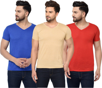 JB Jangoboy Solid Men V Neck Multicolor T-Shirt