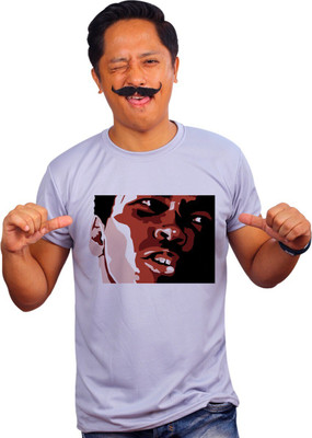 Mooch Wale Printed Men Round Neck Grey T-Shirt