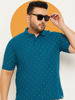 RENUOVO Printed Men Polo Neck Dark Blue T-Shirt