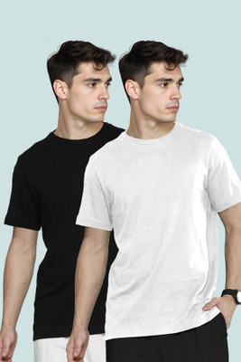 SNAZZY TEES Solid Men Round Neck Black, White T-Shirt