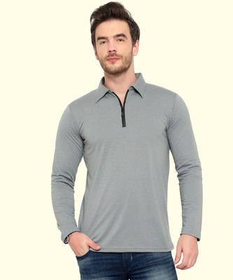 Moordale Fab Solid Men Polo Neck Grey T-Shirt
