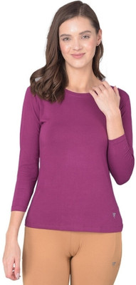 Comfort Lady Solid Women Round Neck Purple T-Shirt