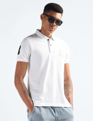 FLYING MACHINE Solid Men Polo Neck White T-Shirt