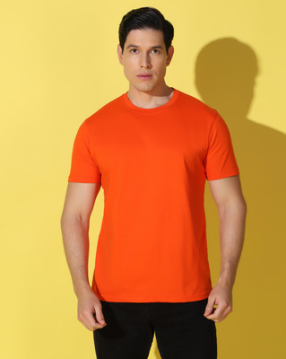 WOOSTRO Solid Men Round Neck Orange T-Shirt