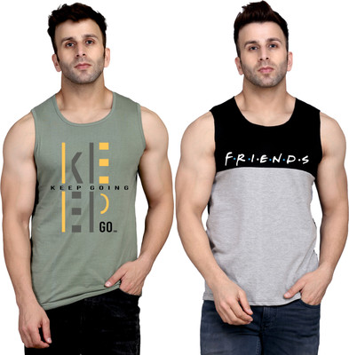SLOWLORIS Printed Men Round Neck Light Green, Black, Grey T-Shirt
