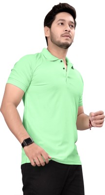 iCome Solid Men Polo Neck Light Green T-Shirt