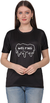 HouseOfCommon Graphic Print Women Round Neck Black T-Shirt