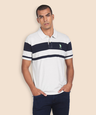 U.S. POLO ASSN. Striped Men Polo Neck Grey T-Shirt