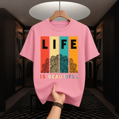 VaishyamSouk Self Design Men Round Neck Reversible Pink T-Shirt