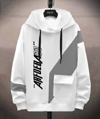 AUSK Typography, Colorblock Women Hooded Neck White T-Shirt