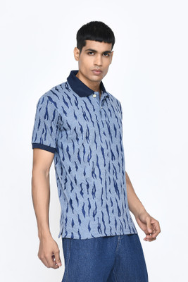 PASSPORT Printed Men Polo Neck Blue T-Shirt