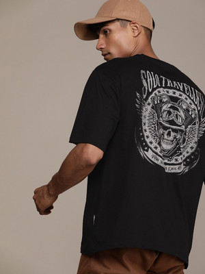 Roadster Printed, Typography Men Round Neck Black T-Shirt