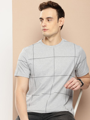 encore by INVICTUS Checkered Men Round Neck Grey T-Shirt