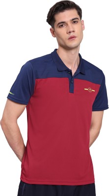 TECHNOSPORT Colorblock Men Polo Neck Red T-Shirt