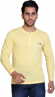 Classic Martino Self Design Men Henley Neck Yellow T-Shirt