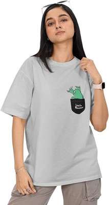 Carbonyte Printed Women Round Neck Grey T-Shirt