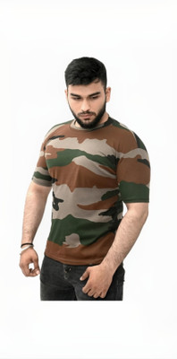 Shri Krishna Military Camouflage Men Round Neck Multicolor T-Shirt