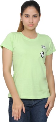 Kera Global Graphic Print Women Round Neck Light Green T-Shirt